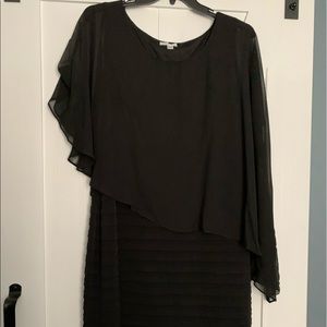 Black dress with chiffon poncho overlay